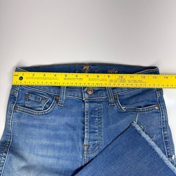 7 for all Mankind Edie Cropped Jeans Size 27 Raw Hem Straight Leg Medium Wash - Picture 9 of 11